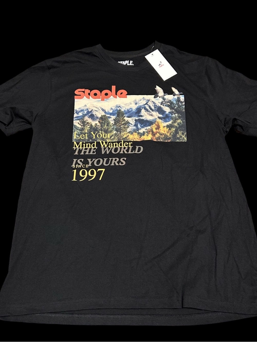 Staple Black Short-Sleeve Tee with Mountain Graphic and Yellow Accents
